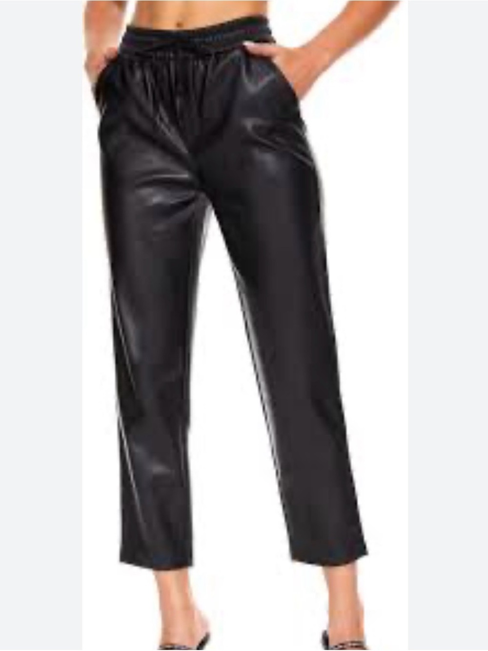High-Rise Black Faux Leather Ankle Pants
